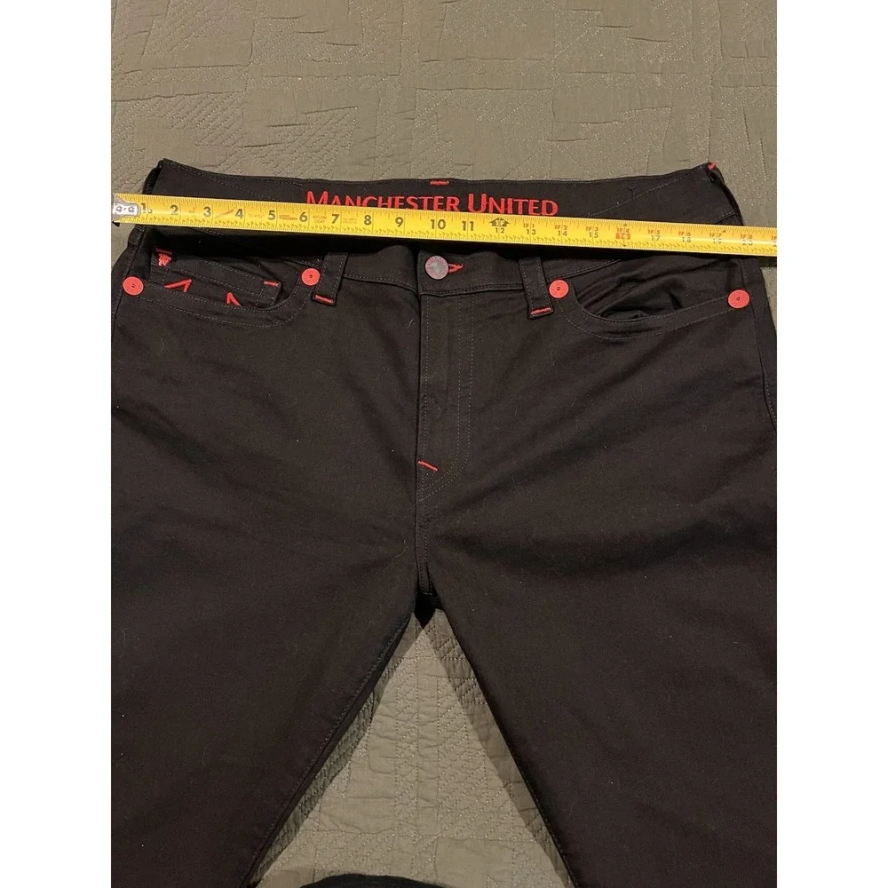True Religion X Manchester United Men's Black Jeans With Red Accents Soccer